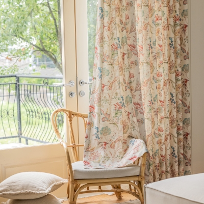 Rideau Herbier, Tissu Lin et Coton, Motif Fleuri, Rose Sakura ,Rideau Sur Mesure