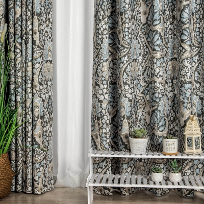 Curtain of Soft Chenille Adorned with Graceful Botanical Design