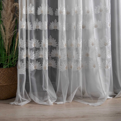 Voilage Sur Mesure Iris, Tissu Léger Brodé de Feuilles Délicates