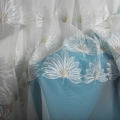 Voilage Sur Mesure Iris, Tissu Léger Brodé de Feuilles Délicates