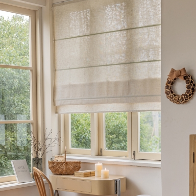 TRANQUIL Custom Natural Linen Light-Filtering Roman Shades