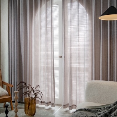 Sheer Cotton and Linen-Like Curtains in Light Purple, Mesh Effect