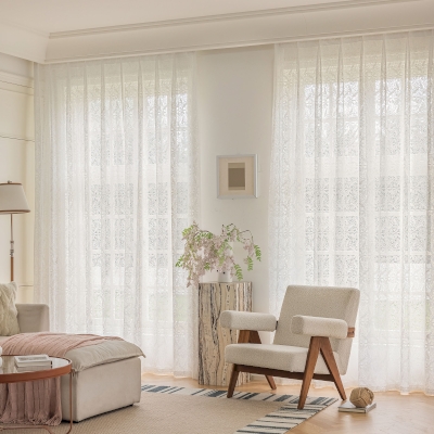 Voilage Elodie, Voilage Dentelle Fleur, Blanc