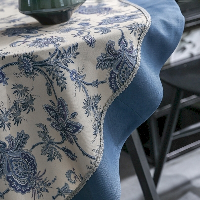 Nappe Ronde Leonard  Bleu à Motif Floral Classique
