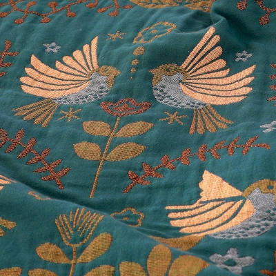 Plaid de Canapé Grande Taille, Double Face en Coton Jacquard, Motif Floral et Aviaire