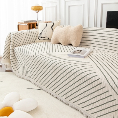 Plaid de Canapé Grande Taille en Coton Peigné Imprimé, Motif Géométrique, Jeté de Canapé