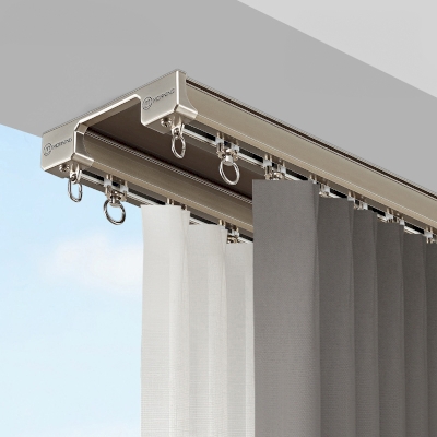 Rail à Rideau Double, Rail Rideau Plafond, Design Silencieux, Rails de Rail De Rideaux En Aluminium Robustes, Rail de Poulie À Double Rangée