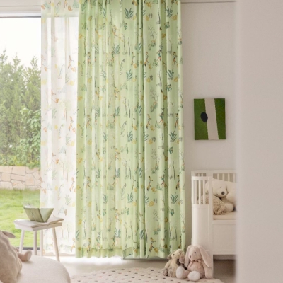 Melodie Curtains, Printed Cotton and Linen Fabric, Children's Curtains with a Forest Concert Theme, Light Filtering Curtains