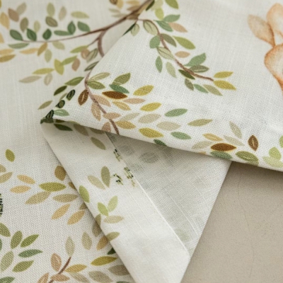 Forest Curtains, Printed Cotton and Linen Fabric, Children's Curtains with Forest Animals, Light Filtering Curtains