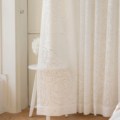 Custom Sheer Curtains ROSAIRE, White Burnt-Out Fabric, Rose Silhouette