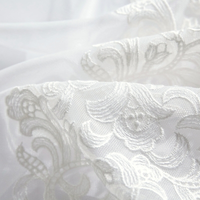 Custom Sheer Curtains SARAH, Linen Fiber Fabric, Curled Floral Embroidery
