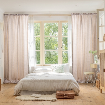 Custom Modern Sheer Curtains Kefalos, Light Linen Look, Fine Cross-Stripe Weave