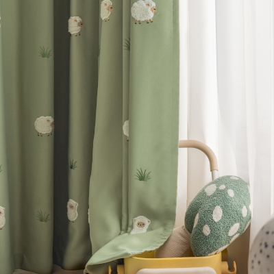 Rideau Sur Mesure, Rideaux Occultants, Toucher Coton et Lin, Rideau Enfant Motif Mouton, Tissu Broderie