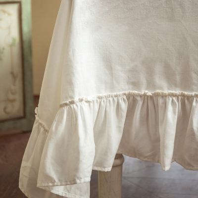 Washed linen tablecloth with ruffles, custom-made tablecloth, round tablecloth, rectangular tablecloth
