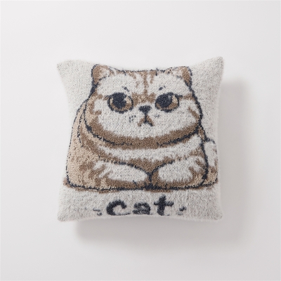 Coussin CAT, Métis Chenille Jacquard Tricoté, Motif de Chaton Tsundere