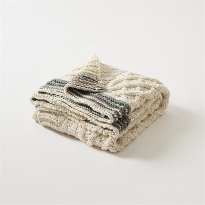 Plaid Tricoté Trenza, Motif Tissé à Bordures Colorées