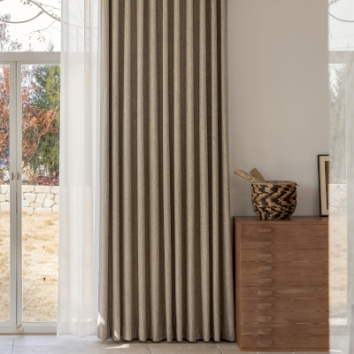 Coombe Curtain, Wool Blend Fabric, Jacquard with Mottled Effect