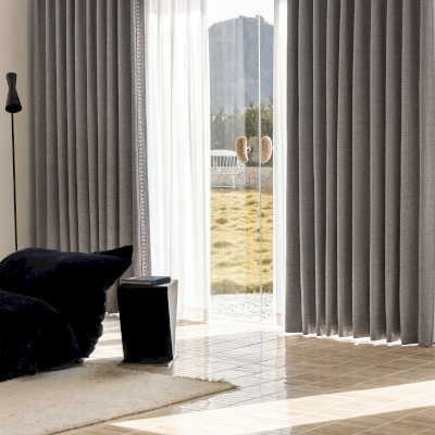 GRISA Custom Curtain, Cotton-Polyester Blend, Grey with Braided Details