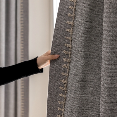 GRISA Custom Curtain, Cotton-Polyester Blend, Grey with Braided Details