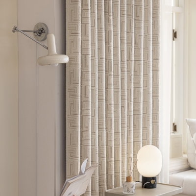 NEO Wool Blend Curtain, Geometric Embroidered Pattern