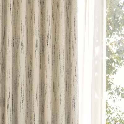Stella Custom Curtain, Wool Blend Fabric, Black Meteor Stripes