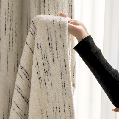 Stella Custom Curtain, Wool Blend Fabric, Black Meteor Stripes
