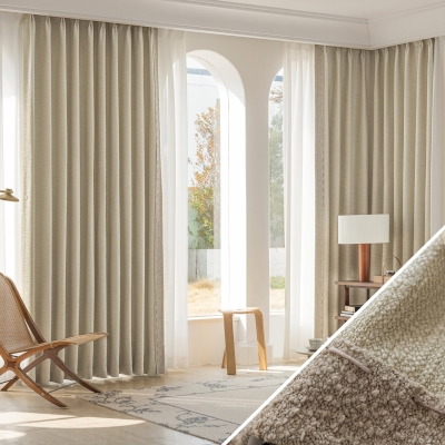 Alba Custom Curtain, Thick Woolly Fabric, Ivory Color