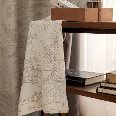 Auréa Custom-Made Curtain, Wool Blend, Chinese Architecture Embroidery