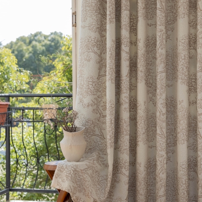 Kiato Custom-Made Thermal Curtain, Thick Wool Effect Weave, Embroidered Tree Pattern