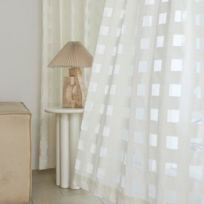 Margo Custom-Made Sheer Curtain, Lightweight Wool Gauze, Airy Checks
