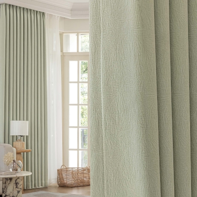 Rideau Sur Mesure SAULE en Jacquard Chenille, Texture Feuillage, Occultation Totale