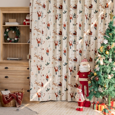 Rideau Sur Mesure LUTIN, Tissu Chenille Imprimée, Motif Père Noël en Voyage