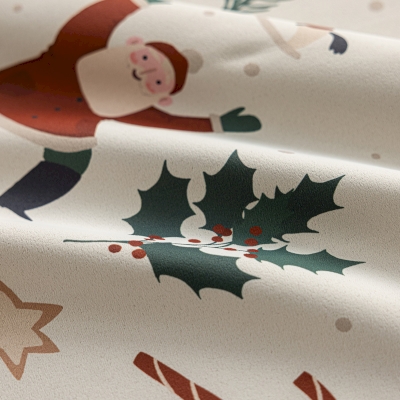 Rideau Sur Mesure LUTIN, Tissu Chenille Imprimée, Motif Père Noël en Voyage