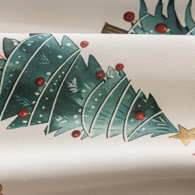 Rideau Sur Mesure ÉPICÉA, Tissu Chenille Imprimée, Motif Forêt de Sapins Illustrés de Noël