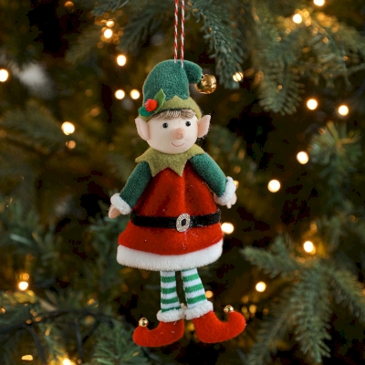 Lot de 2 Décorations à Suspendre Lutins de Noël, Rouge et Vert, Mignons et Espiègles