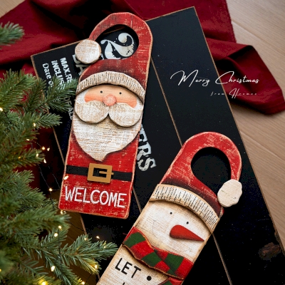 Décoration de Porte de Noël en Bois, 36 × 13 cm, Deux Modèles au Choix