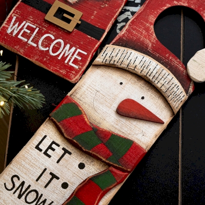 Décoration de Porte de Noël en Bois, 36 × 13 cm, Deux Modèles au Choix