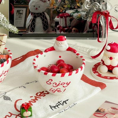 Bol de Noël en Céramique SANTORY, Motif Père Noël Rouge et Blanc