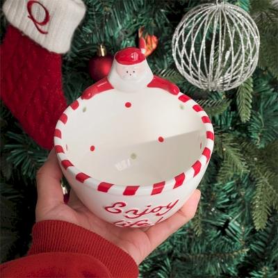 Bol de Noël en Céramique SANTORY, Motif Père Noël Rouge et Blanc