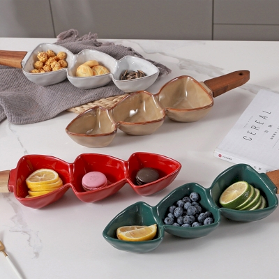 Plateau apéritif NORDIC, Céramique à Glaçure Réactive avec Manche en Bois