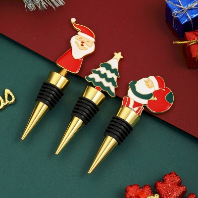 Lot de 3 Bouchons de Bouteille NOËLIX, Motifs de Noël Père Noël et Sapin