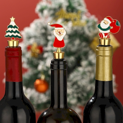 Lot de 3 Bouchons de Bouteille NOËLIX, Motifs de Noël Père Noël et Sapin
