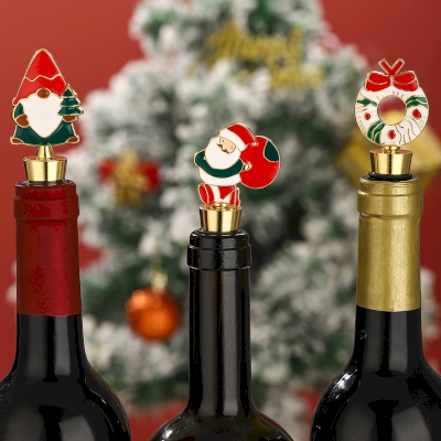 Lot de 3 Bouchons de Bouteille MERRYSET, Noël Père Noël Couronne Lutin