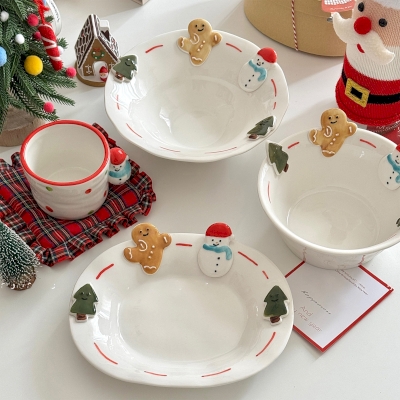 Service de Table de Noël NOËLINO, 4 Pièces en Céramique Émaillée Fait Main