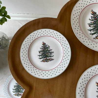 Service de Table NOËLVERA, Motif Sapin et Pois Verts, 5 Pièces en Céramique