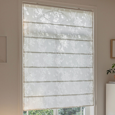 Store Bateau Sur Mesure ÉLÉONORE, Tissu Dévoré, Motifs Floraux Transparents