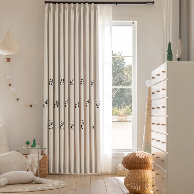 Rideau Enfant Sur Mesure PANDINE, Tissu Chenille Brodé, Motif Panda Ludique