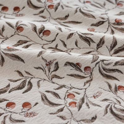Rideau sur mesure OLIVERA, Tissu Jacquard Chenille, Motif Végétal aux Baies Subtiles