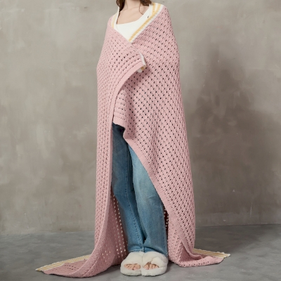 Plaid BERMON, Maille Chenille Ajourée, Finition Contrastée, 130 × 160 cm