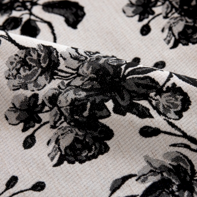 Custom-made curtain SERENIA, Chenille Jacquard fabric, Black Antique Roses pattern